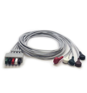 5-Lead ECG wires, Snap, Adu/Paed, TPU, AHA
