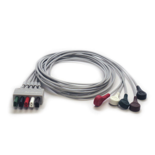 5-Lead ECG wires, Snap, Adu/Paed, TPU, AHA